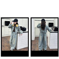 WZH191124-14 طقم جينز شتوي مبطن فرو قطعتين ( جكيت مبطن + بنطلون مبطن)