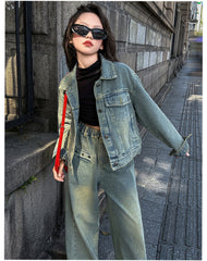 WZH191124-16 طقم جينز قطعتين ( جكيت + بنطلون )