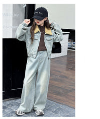 WZH191124-14 طقم جينز شتوي مبطن فرو قطعتين ( جكيت مبطن + بنطلون مبطن)