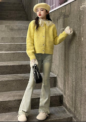 WZH191124-26 طقم قطعتين ( جكيت صوف بالدانتيل + بنطلون جينز )