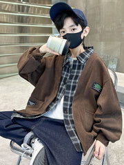 WZH301124-28 جكيت ولادي مع قبة قميص كروهات قطعة وحدة