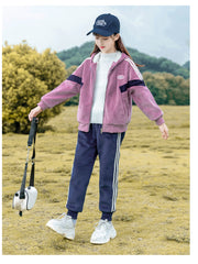 HBC040924-12 طقم شتوي مخمل ومبطن فرو بالكامل قطعتين ( جكيت + بنطلون)