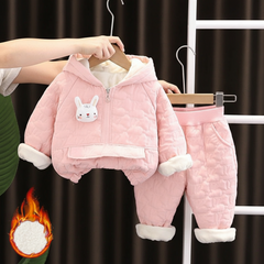 SSN040924-27 طقم بناتي شتوي قطعتين مبطن فرو بالكامل ( بلوزة + بنطلون)