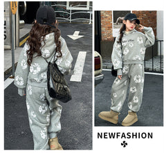 WZH191124-28 بدلة الشتاء والثلوج سميكة مبطنة فرو قطعتين ( بلوزة + بنطلون)