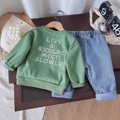 SSX220824-125 طقم جينز ولادي قطعتين ( بلوزة + بنطلون جينز) خريفي ربيعي