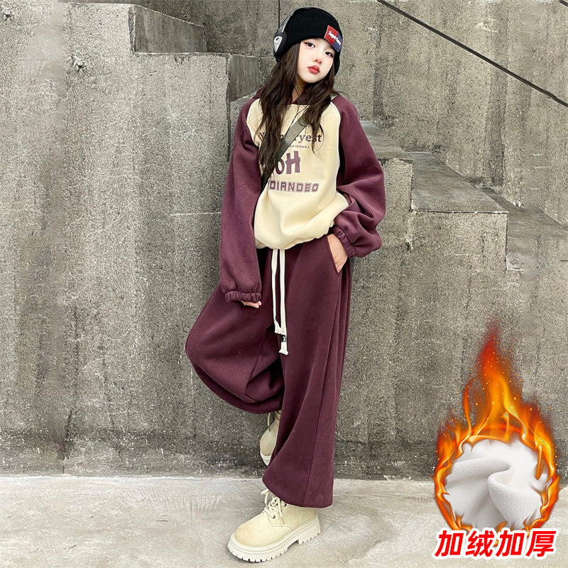 WZH191124-44 بدلة شتوي سميكة مبطنة فرو بالكامل قطعتين ( بلوزة + بنطلون)