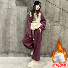 WZH191124-44 بدلة شتوي سميكة مبطنة فرو بالكامل قطعتين ( بلوزة + بنطلون)