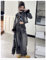 WZH191124-40 طقم جينز قطعتين ( جكيت + بنطلون)