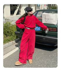 WZH191124-35 بدلة بناتي شتوية سميكة مبطنة فرو قطعتين ( بلوزة + بنطلون)