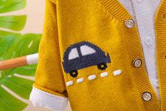 SSX220824-179 طقم ولادي 3 قطع ( قميص + جكيت صوف + بنطلون جينز )