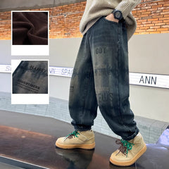 WZH301124-38 بنطلون جينز شتوي مبطن فرو