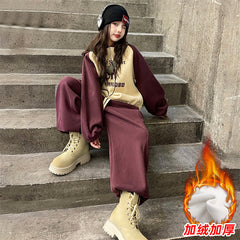 WZH191124-44 بدلة شتوي سميكة مبطنة فرو بالكامل قطعتين ( بلوزة + بنطلون)