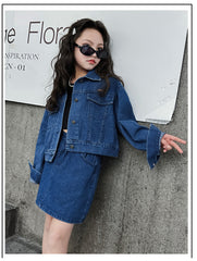 WZH191124-4 طقم جينز قطعتين ( جكيت + تنورة )