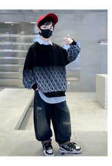 WZH301124-57 طقم ولادي قطعتين ( هودي + بنطلون جينز)