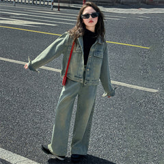 WZH191124-16 طقم جينز قطعتين ( جكيت + بنطلون )