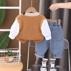 SSX220824-162 طقم 3 قطع ( فست صوف + بلوزة قطنية + بنطلون جينز)