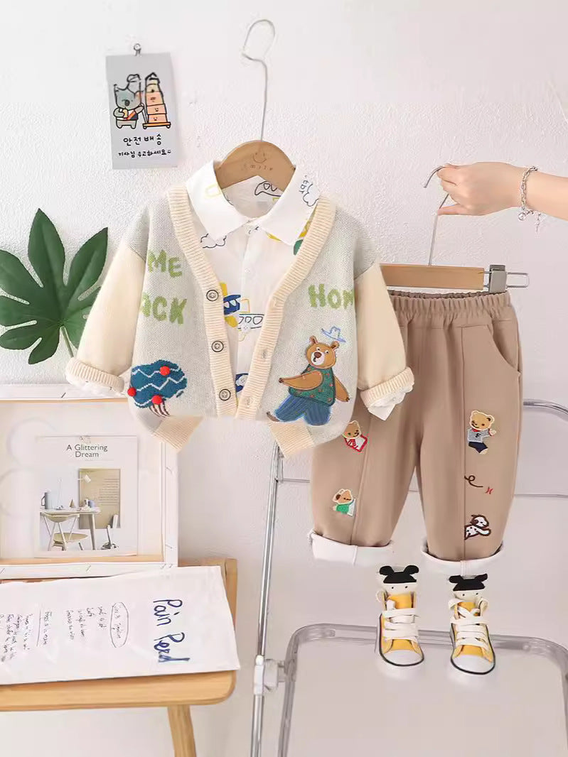 SSN040924-45 طقم تقيل خريفي شتوي ربيعي 3 قطع ( جكيت + قميص + بنطلون)