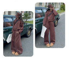 WZH191124-35 بدلة بناتي شتوية سميكة مبطنة فرو قطعتين ( بلوزة + بنطلون)