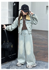 WZH191124-14 طقم جينز شتوي مبطن فرو قطعتين ( جكيت مبطن + بنطلون مبطن)