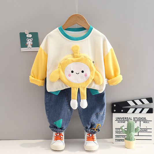 RM0608-9 طقم ولادي قطعتين ( بلوزة قطنية + بنطلون جينز )