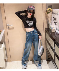 RM171223-3 طقم جينز قطعتين ( بلوزة قطنية + بنطلون جينز )