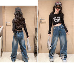 RM171223-3 طقم جينز قطعتين ( بلوزة قطنية + بنطلون جينز )