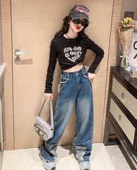 RM171223-3 طقم جينز قطعتين ( بلوزة قطنية + بنطلون جينز )