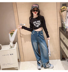 RM171223-3 طقم جينز قطعتين ( بلوزة قطنية + بنطلون جينز )