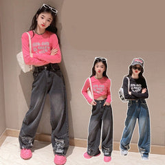 RM171223-3 طقم جينز قطعتين ( بلوزة قطنية + بنطلون جينز )