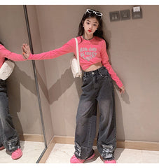 RM171223-3 طقم جينز قطعتين ( بلوزة قطنية + بنطلون جينز )