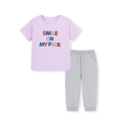 ST-004 طقم سبورت بناتي قطعتين قطن ( بلوزة + بنطلون )