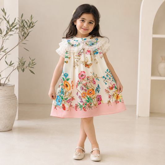 فستان بناتي مزهر أنيق بياقة كشكش SD-3858G