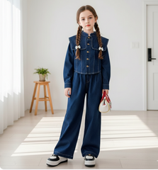 RM171223-6 طقم جينز بناتي قطعتين ( جكيت + بنطلون )