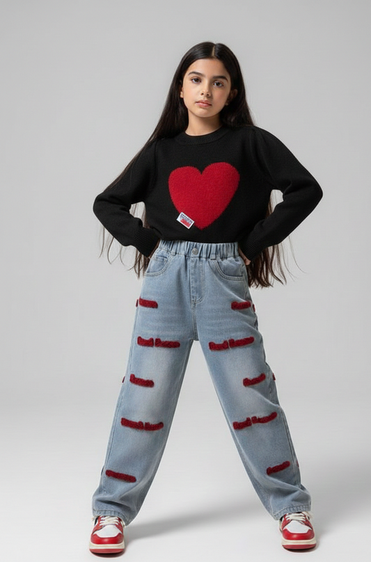 AO0712-20  طقم خريفي دافي ( بلوزة صوف + بنطلون مطرز بالصوف)