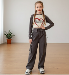 RM171223-16 طقم بناتي قطعتين ( بلوزة قطنية + بنطلون كتان )