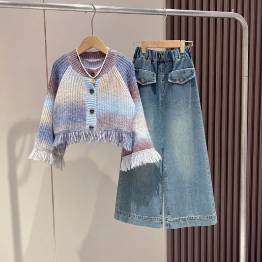 RM171223-42 طقم بناتي قطعتين (جكيت صوف + بنطلون جينز )