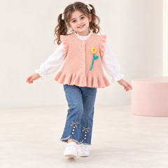 AO0508-34 طقم 3 قطع ( قميص + فست صوف+ بنطلون جينز ناعم)