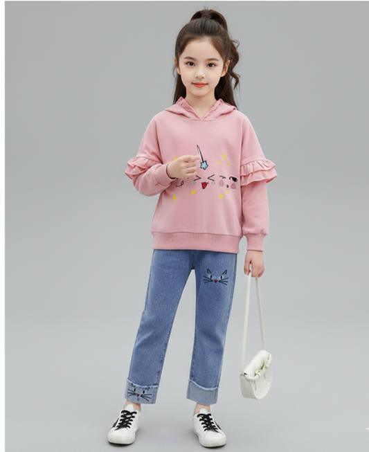 طقم جينز قطعتين بلوزة قطن + بنطلون جينز AO0519-59