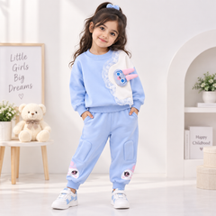 SSN040924-35 طقم بناتي قطن تقيل خريفي ربيعي قطعتين ( بلوزة + بنطلون)