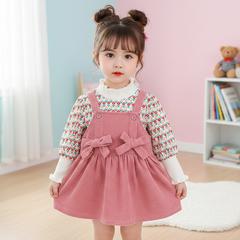 فستان خريفي شتوي قطعتين ( بلوزة صوف نصف جولف + فستان كورد روي) AS-1706G