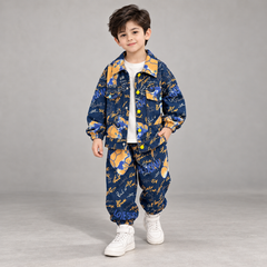 RM1227-17 طقم جينز برسومات مميزة بجي قطعتين ( جكيت + بنطلون)