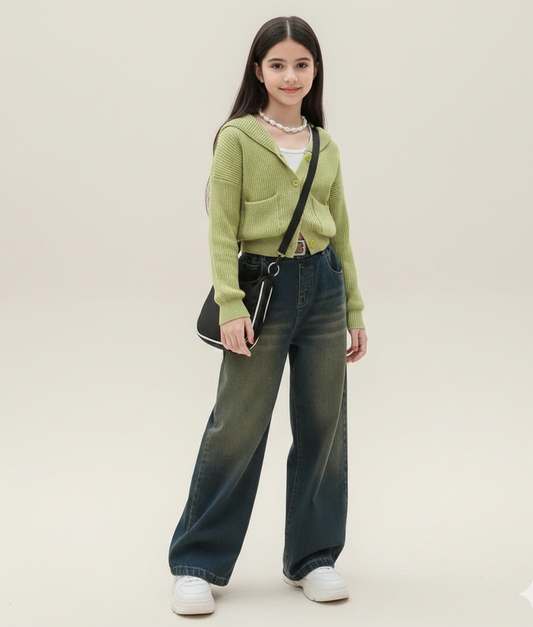 RM171223-23 طقم بناتي قطعتين (جكيت صوف +بنطلون جينز )