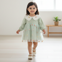 فستان قطن مزيم بالشيفون ومطرز AO1023-42