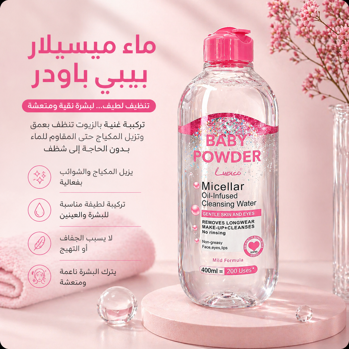 ميسلار Baby Powder – تنظيف لطيف للوجه بتركيبة مزدوجة 400ml Cos-010526-04