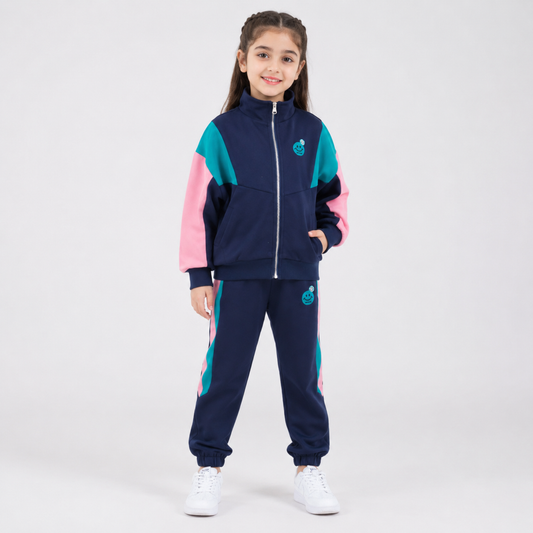 RM090424-14 طقم رياضة سبورت قطني بناتي قطعتين ( جكيت + بنطلون )