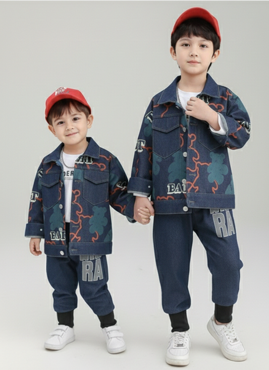 طقم جينز ولادي قطعتين ( جكيت جينز + بنطلون جينز ) RM1227-24