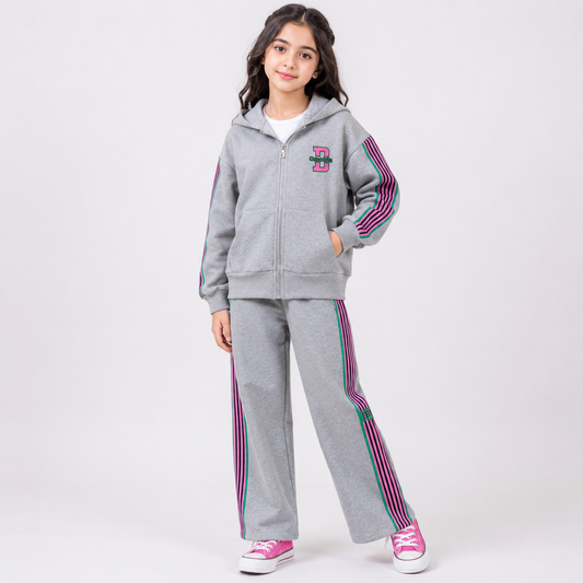 RM090424-7 طقم رياضي قطني بناتي قطعتين ( جكيت + بنطلون)