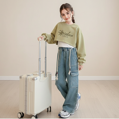 RM171223-32 طقم بناتي 3 قطع ( بلوزة + بدي + بنطلون جينز )