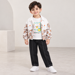 RM231223-26 طقم ولادي مميز بجي 3 قطع ( بنطلون جينز ناعم+ بلوزة قطنية + جكيت كتان ناعم)