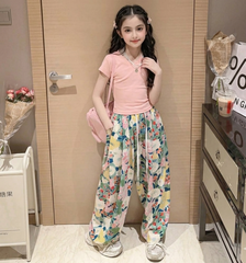RM150424-12 طقم صيفي بناتي قطعتين ( بلوزة + بنطلون )